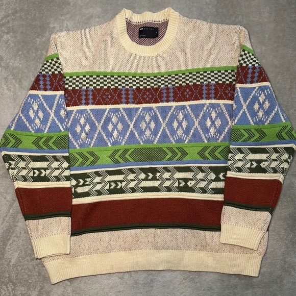 ASOS Design Grandpa Pullover Sweater Men Sz M Chunky Mixed Knit‎ Oversized Retro - Picture 1 of 12
